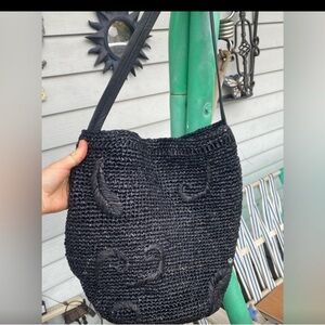 Black Flora Bella Woven Shoulder Bag